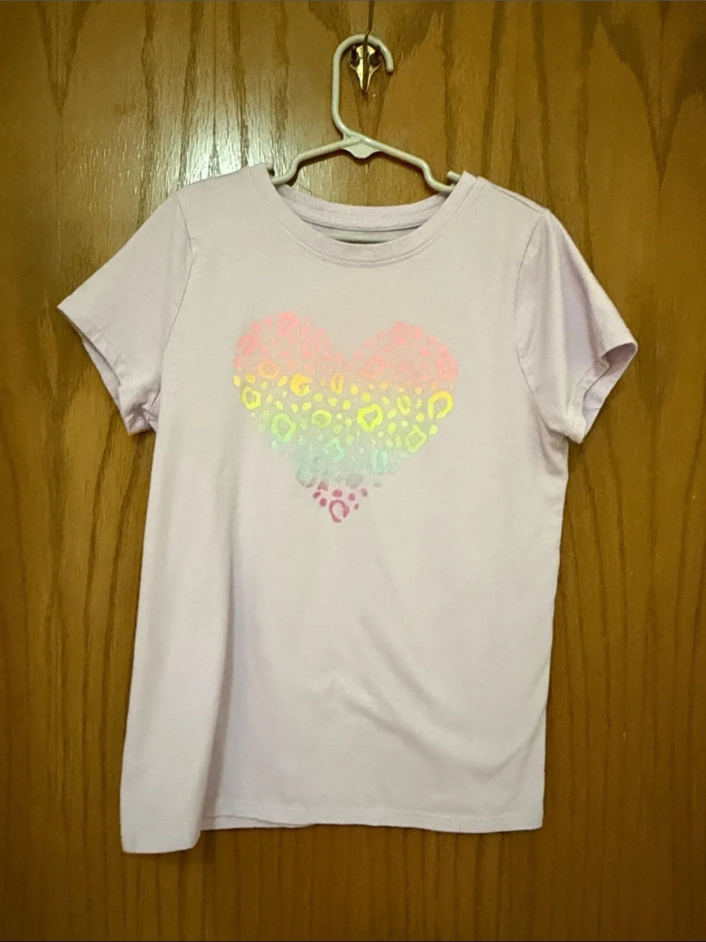 Cat & Jack Lavender Short Sleeve Tee with Neon Heart animal print Graphic